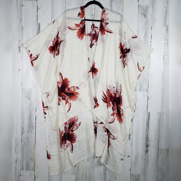 New White Ivory Floral Open Front Boho Flower Lightweight Kimono Womens One Size - Picture 1 of 11